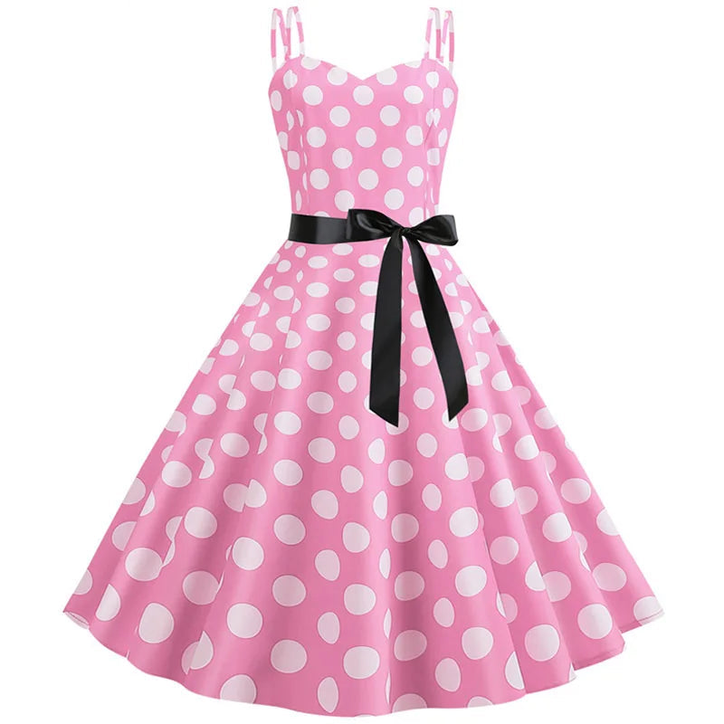 Polka Dot Swing Dress | 1950s Spaghetti Strap | 8 Colors