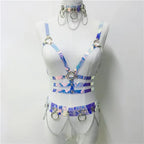 Holographic PVC Body Harness - Caged Bra Performance Harness