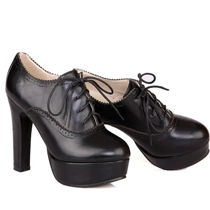 Platform Lace-Up Pump | Stiletto High Heel | Round Toe