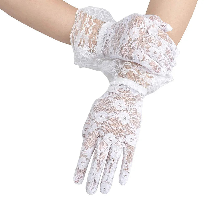 Sheer Lace Wrist Gloves | Floral | 2 Lengths | 10+ Colors