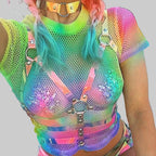 Holographic PVC Body Harness - Caged Bra Performance Harness