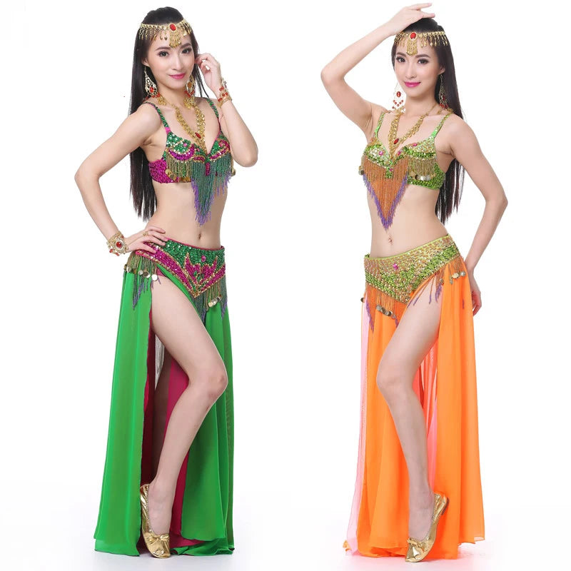 Beaded Belly Dance Costume Set | Bra, Belt & Skirt | 3-Piece