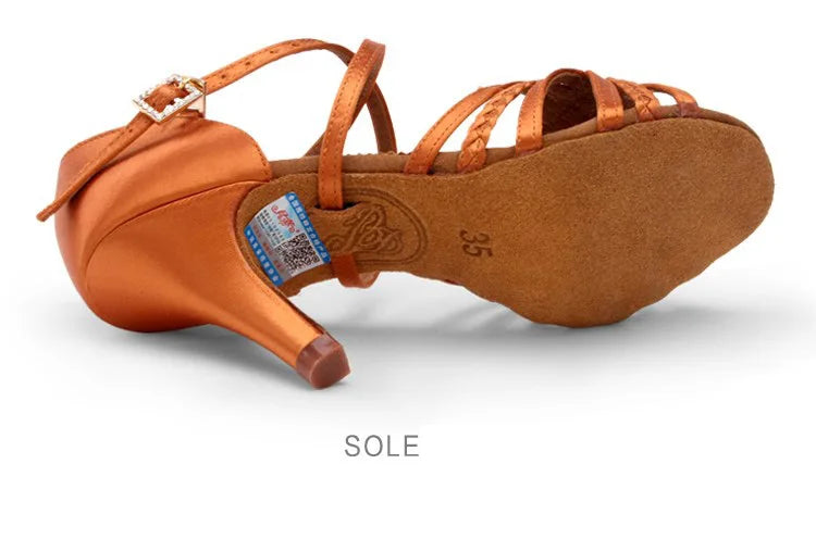 Professional Customizable Latin Ballroom Dance Shoes - Silk Satin Strap Heels