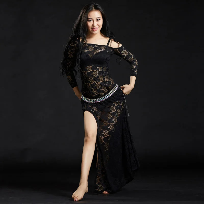 Floral Lace Belly Dance Dress | Off-Shoulder | Side Slit