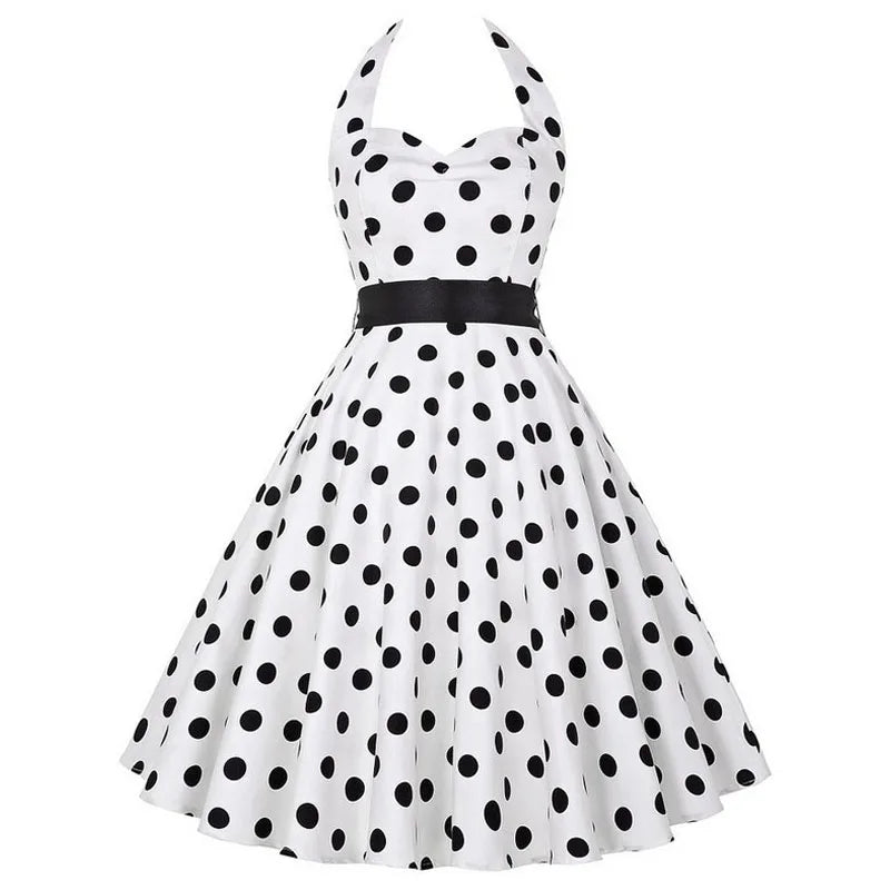 Vintage Halter Swing Dress | Polka Dot & Solid | 50s Rockabilly
