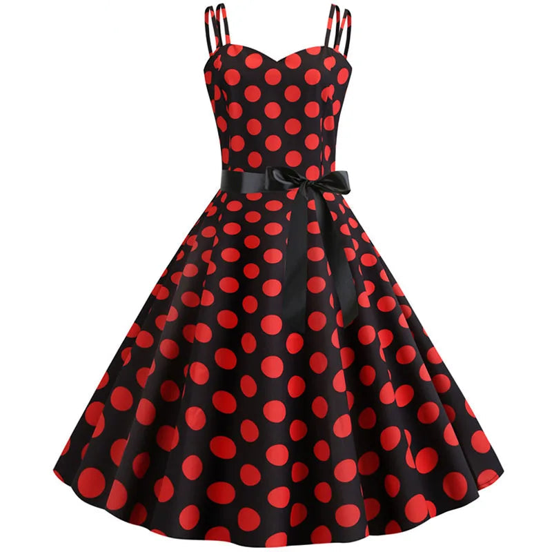 Polka Dot Swing Dress | 1950s Spaghetti Strap | 8 Colors