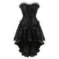 Black Gothic Overbust Corset | Hi-Low Ruffle Skirt | Lace Trim | XXS–6XL