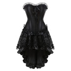 Black Gothic Overbust Corset | Hi-Low Ruffle Skirt | Lace Trim | XXS–6XL