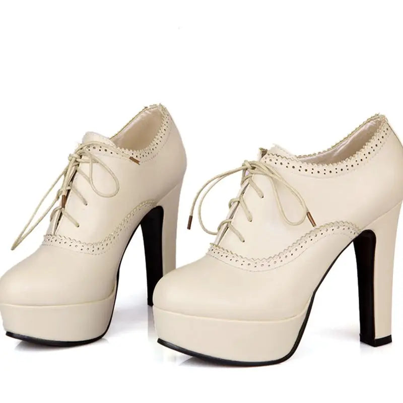 Platform Lace-Up Pump | Stiletto High Heel | Round Toe