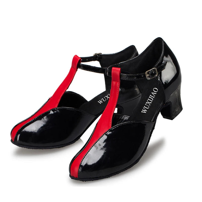 Leather Latin Dance Heels | T-Strap Ballroom | 5–7cm