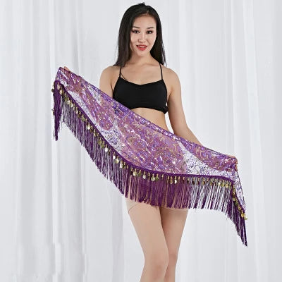 Belly Dance Triangle Hip Scarf | Coin & Sequin Fringe Belt