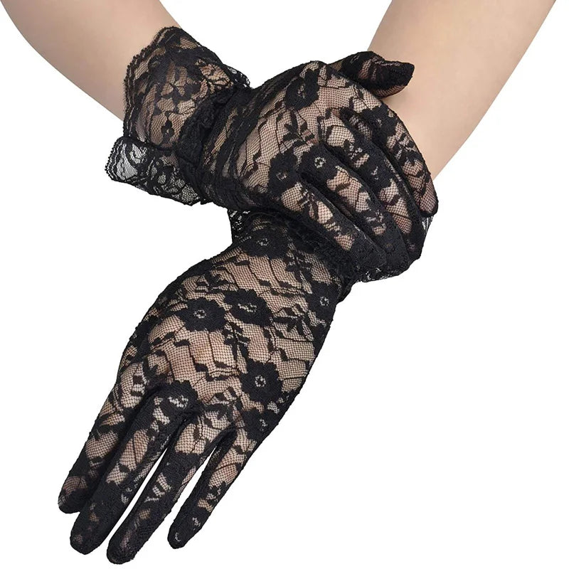 Sheer Lace Wrist Gloves | Floral | 2 Lengths | 10+ Colors