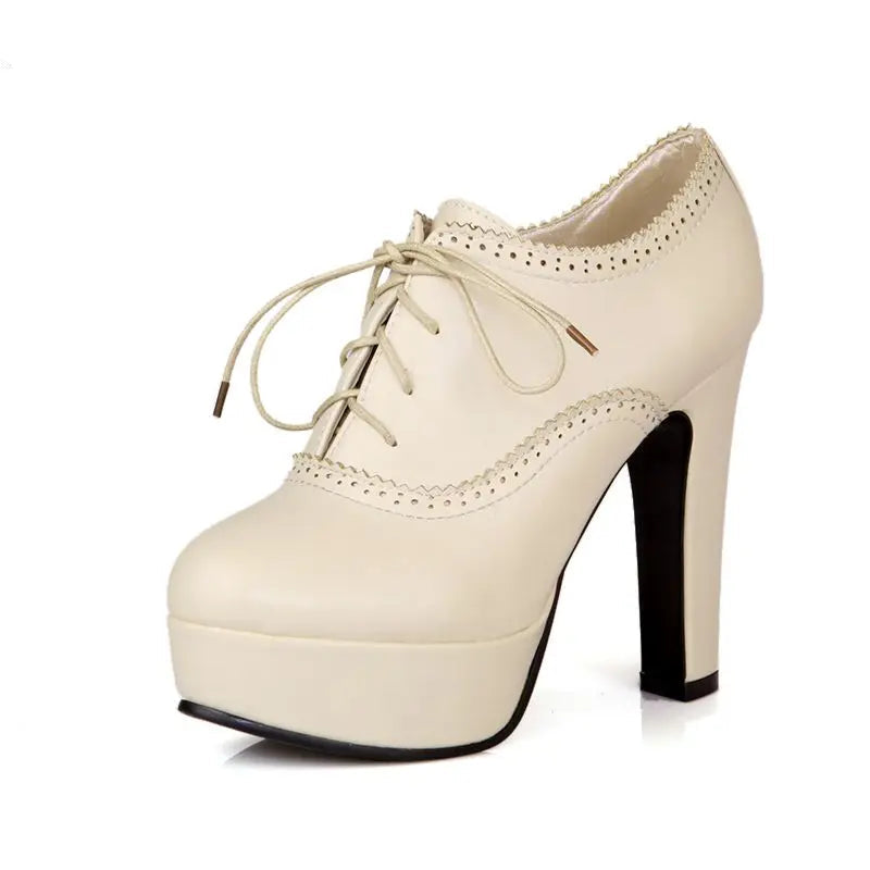 Platform Lace-Up Pump | Stiletto High Heel | Round Toe