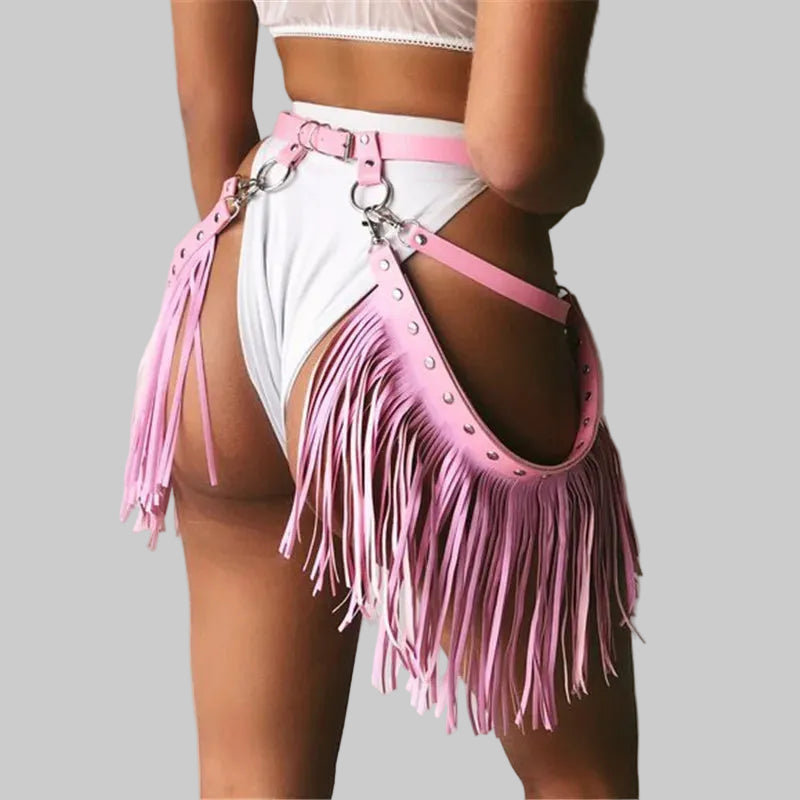 Leather Chain Harness Garter - Tassel Performance Body Harness