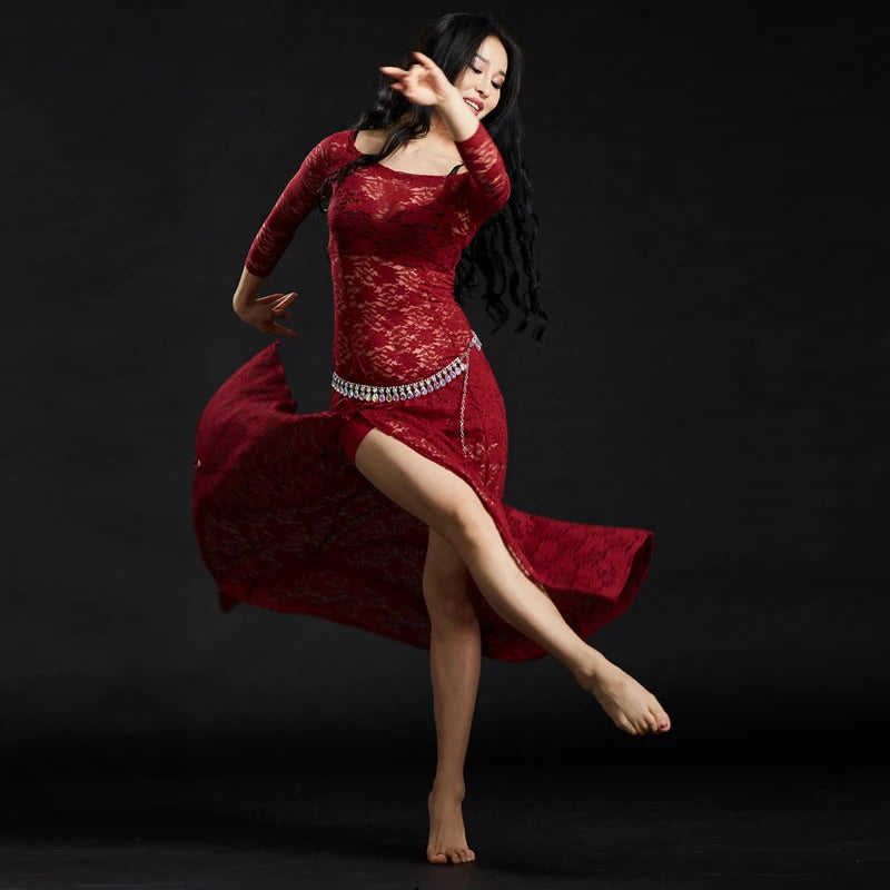 Floral Lace Belly Dance Dress | Off-Shoulder | Side Slit