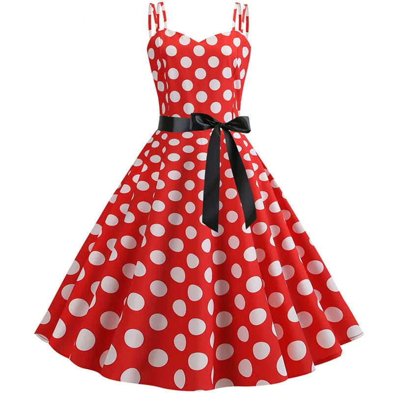 Polka Dot Swing Dress | 1950s Spaghetti Strap | 8 Colors