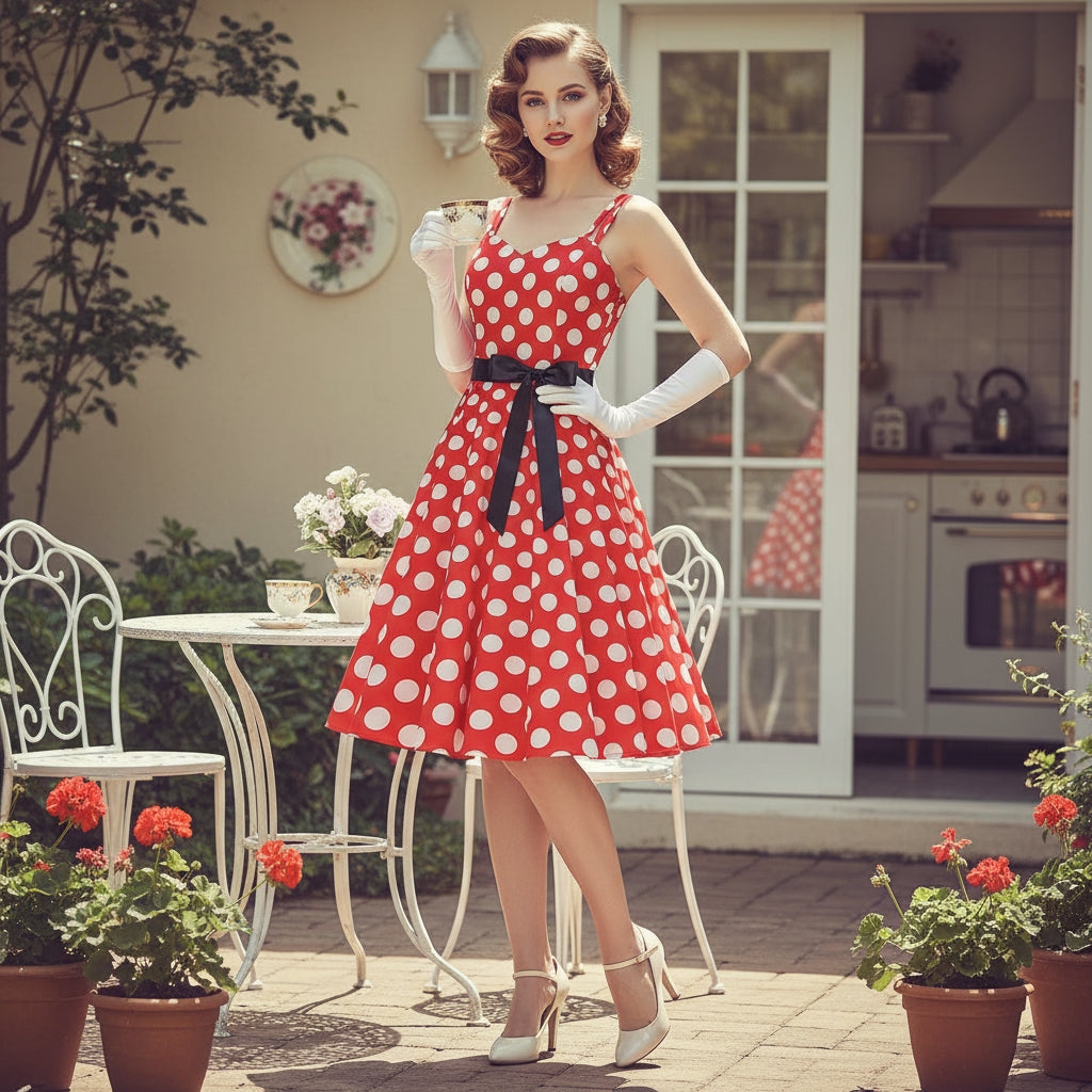 Polka Dot Swing Dress | 1950s Spaghetti Strap | 8 Colors