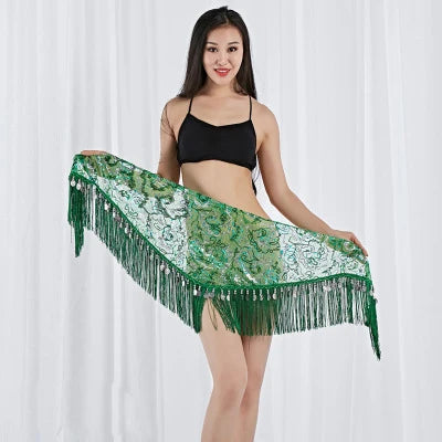 Belly Dance Triangle Hip Scarf | Coin & Sequin Fringe Belt