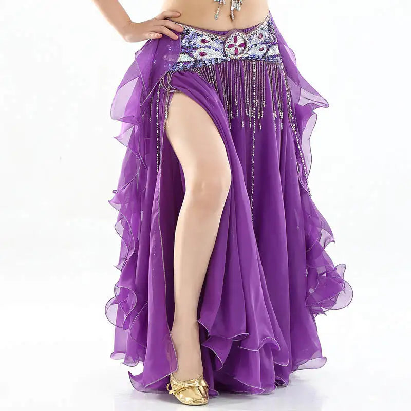 Belly Dance Chiffon Skirt | Ruffle Trim | Side Slit | 13 Colors