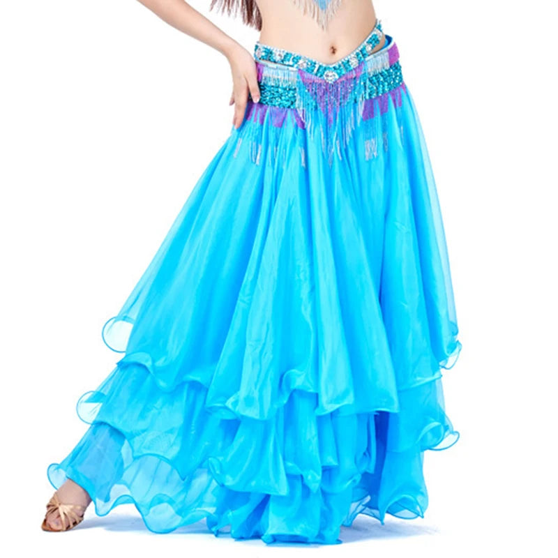 Belly Dance Chiffon Maxi Skirt | 3-Layer Ruffle | 14 Colors