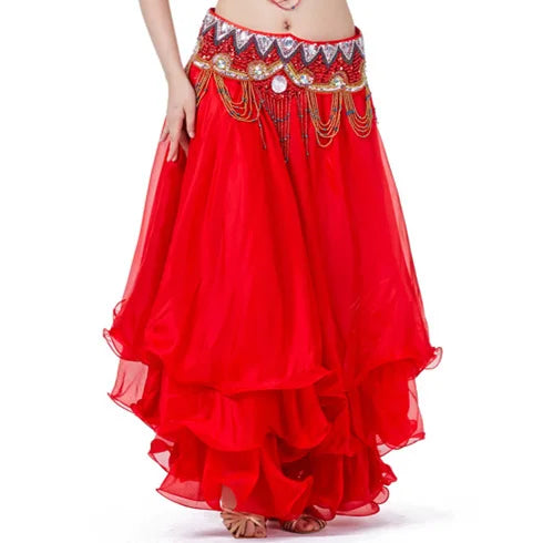 Belly Dance Chiffon Maxi Skirt | 3-Layer Ruffle | 14 Colors