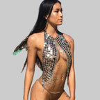 Sequin Chain Halter Top - Handmade Acrylic Performance Cami