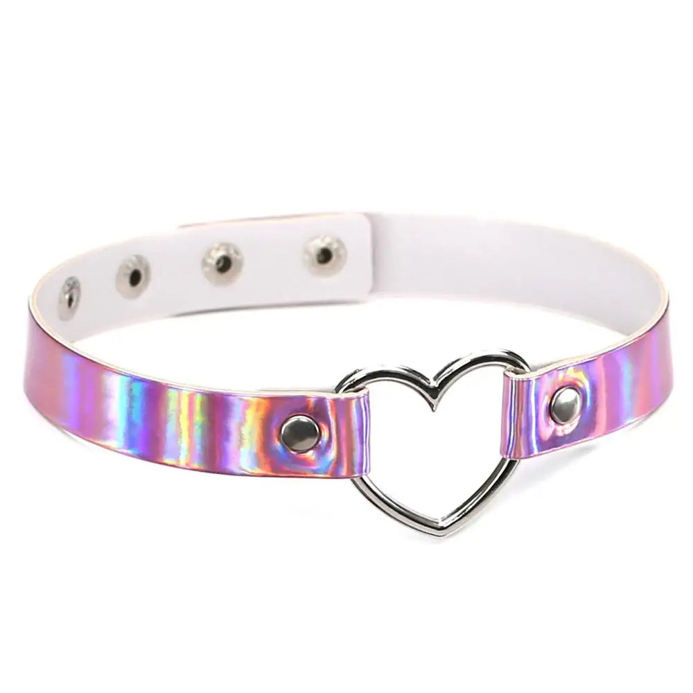 Holographic Heart Choker | Punk Collar | Rave Festival