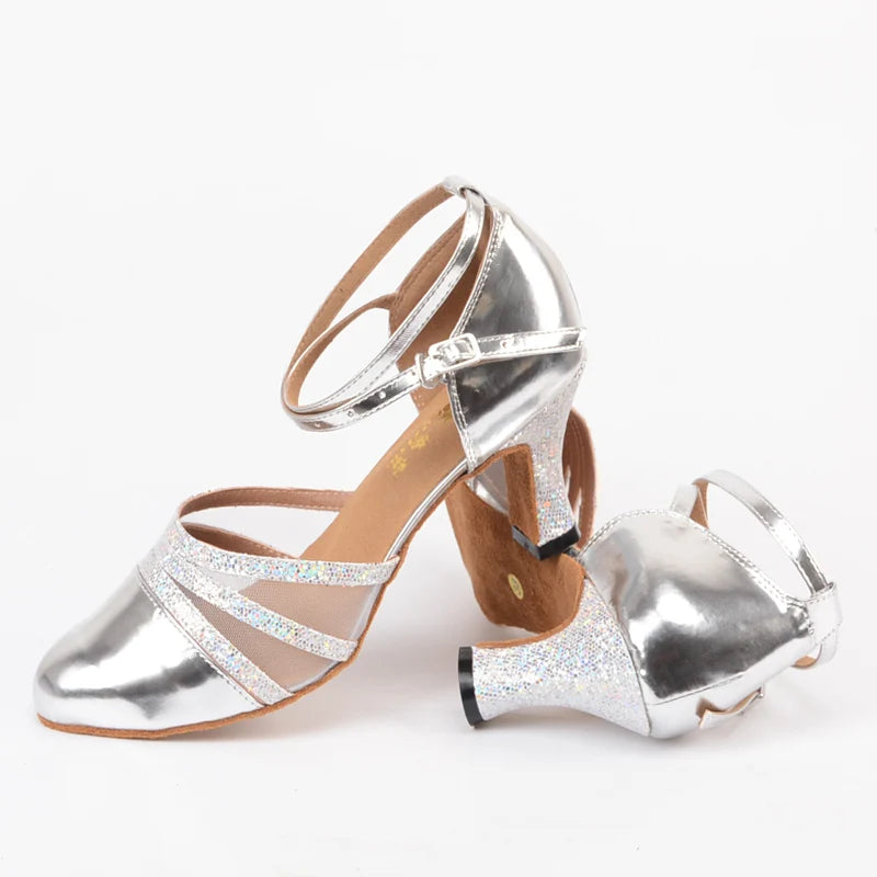 Closed-Toe Latin Dance Heels | Metallic Ballroom Shoes