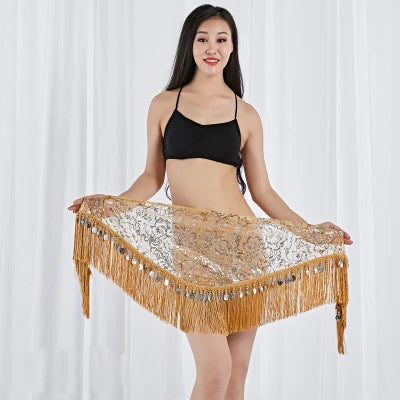 Belly Dance Triangle Hip Scarf | Coin & Sequin Fringe Belt