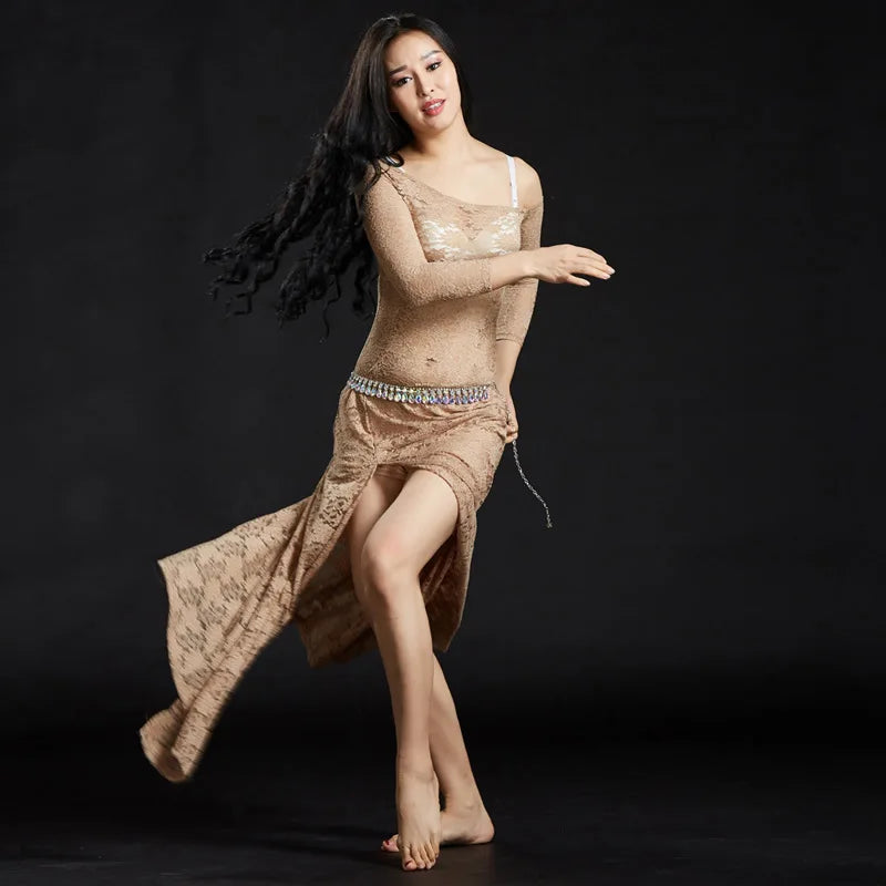 Floral Lace Belly Dance Dress | Off-Shoulder | Side Slit