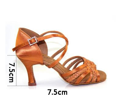 Professional Customizable Latin Ballroom Dance Shoes - Silk Satin Strap Heels