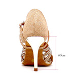 Sequin Rhinestone Ballroom Dance Heels | Gold & Blue | 75–85mm