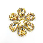 Champagne Teardrop Sew-On Rhinestones — Gold Base Glass Crystal (10pcs)