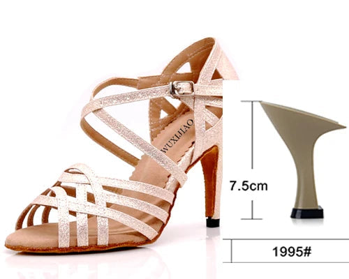 Rhinestone Latin Dance Sandals | Thin Heel | 6–10cm | Black, Silver & Gold