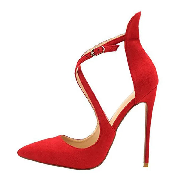 Cross-Strap Pointed Toe Stiletto Sandals — 12 cm Thin Heel Extended Sizing