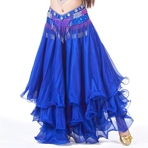 Belly Dance Chiffon Maxi Skirt | 3-Layer Ruffle | 14 Colors