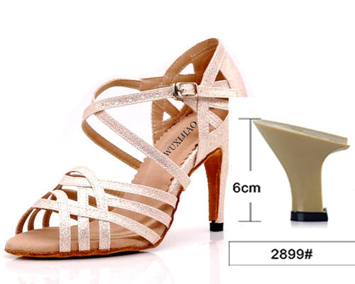 Rhinestone Latin Dance Sandals | Thin Heel | 6–10cm | Black, Silver & Gold