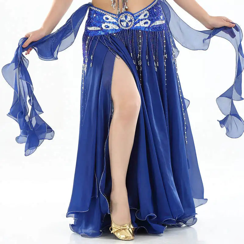 Belly Dance Chiffon Skirt | Ruffle Trim | Side Slit | 13 Colors