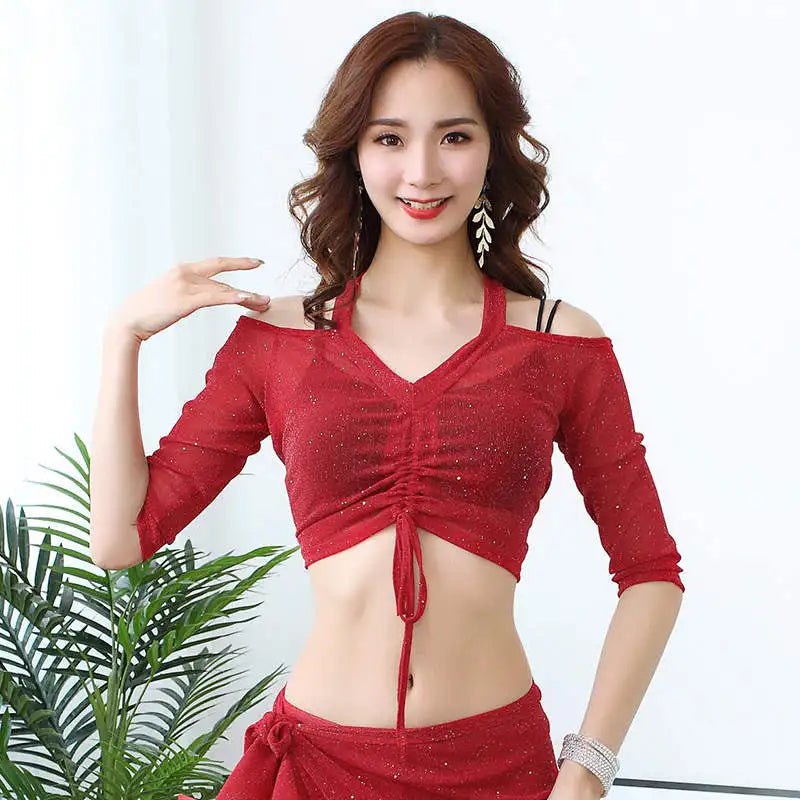 Sequin Mesh Crop Top | Off-Shoulder | Belly Dance