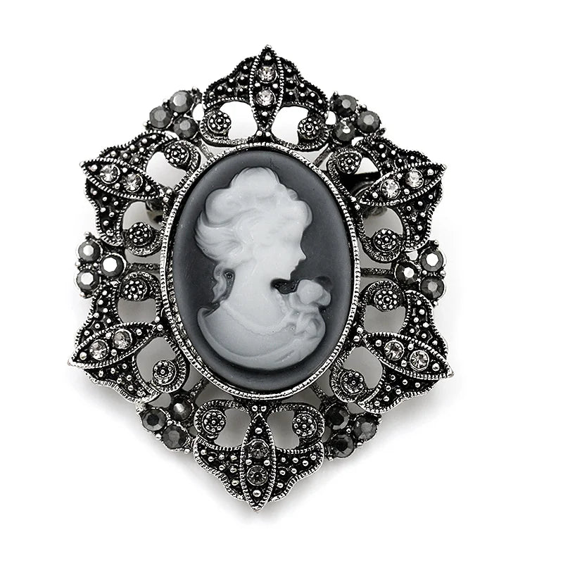 Vintage-Inspired Cameo Brooch | Crystal Rhinestone | Statement Pin