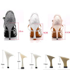 Rhinestone Latin Dance Sandals | Thin Heel | 6–10cm | Black, Silver & Gold