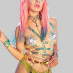 Holographic PVC Body Harness - Caged Bra Performance Harness