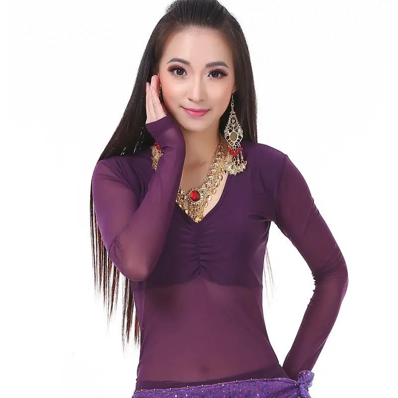 Mesh Dance Top | V-Neck | Long Sleeve