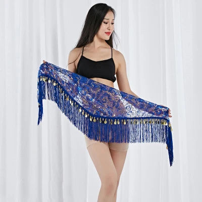 Belly Dance Triangle Hip Scarf | Coin & Sequin Fringe Belt