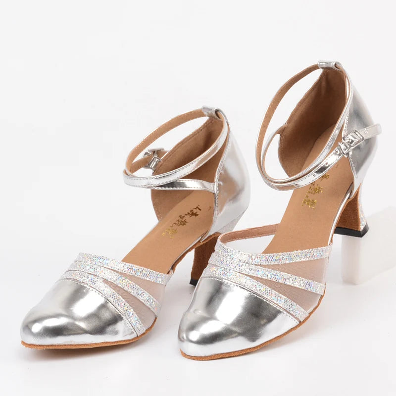 Closed-Toe Latin Dance Heels | Metallic Ballroom Shoes