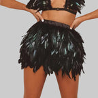 Real Feather Cardigan & Mini Skirt Set - 2-Piece Fluffy Outfit
