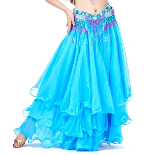 Belly Dance Chiffon Maxi Skirt | 3-Layer Ruffle | 14 Colors