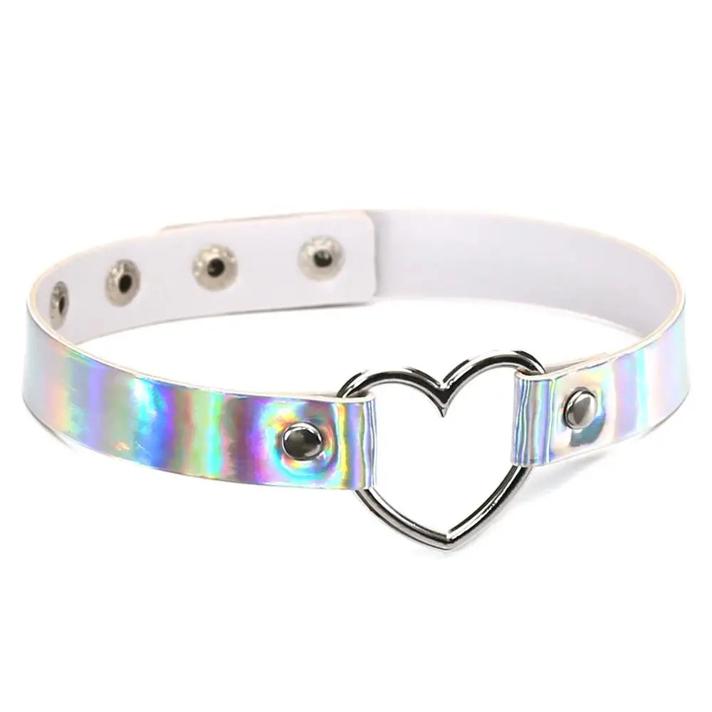 Holographic Heart Choker | Punk Collar | Rave Festival