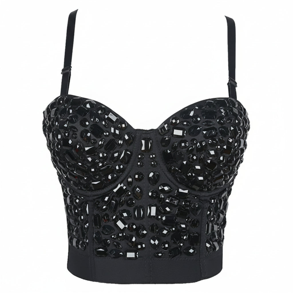 Gem Rhinestone Bustier | Gothic Corset Top | Black & Silver