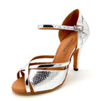 Open-Toe Latin Dance Sandals | Metallic Silver | Multi-Heel